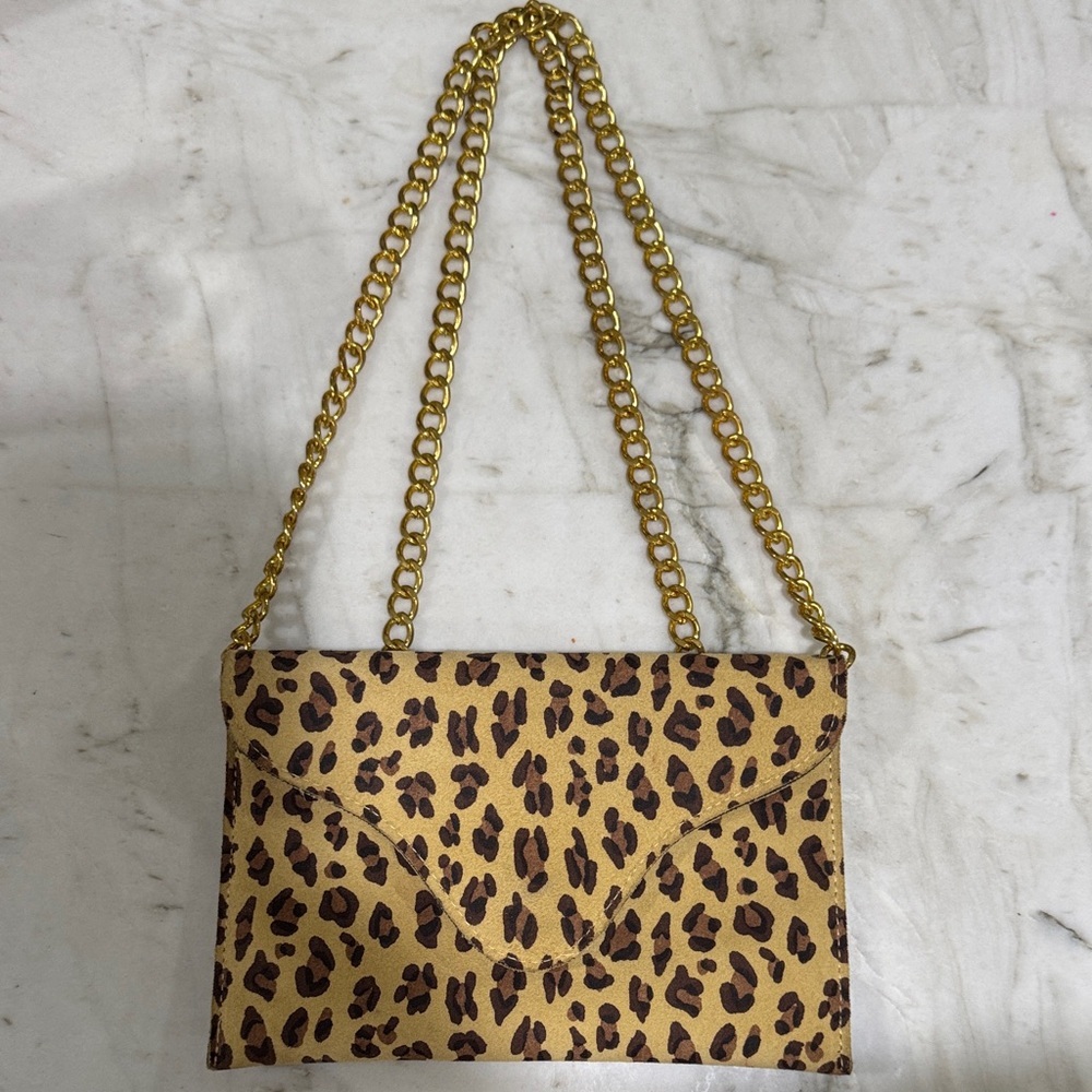JJ Winters Leopard Print Crossbody Bag with Gold Chain